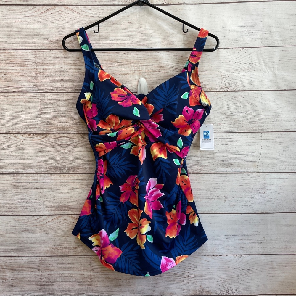 NEW WITH TAGS LANDS END FLORAL‎ TWIST FRONT TANKINI TOP